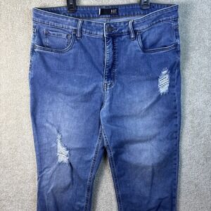 Kut from the Kloth Elizabeth Straight Leg Jeans Women 14 Blue Distressed Raw Hem